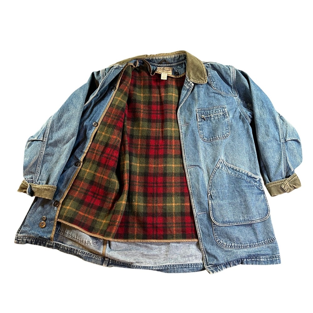 L.L. Bean Denim Field Jacket with Red & Green Plaid Lining